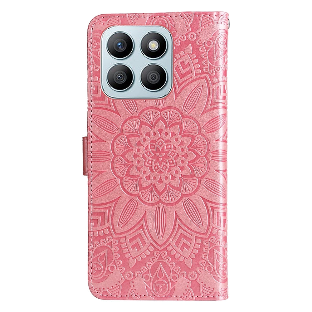 Honor X8b Sunflower Embossed Leather Wallet Phone Case with Kickstand and Card Holder