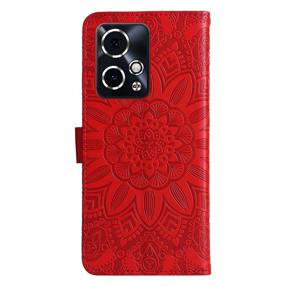 Honor 90 GT Sunflower Embossed Leather Wallet Phone Case with Kickstand and Card Holder