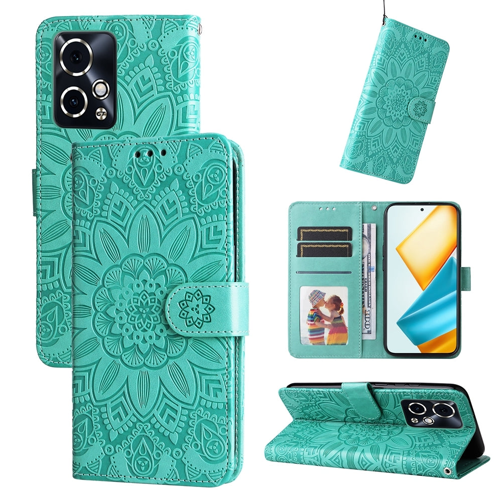 Honor 90 GT Sunflower Embossed Leather Wallet Phone Case with Kickstand and Card Holder