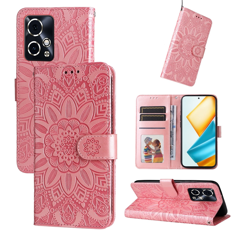 Honor 90 GT Sunflower Embossed Leather Wallet Phone Case with Kickstand and Card Holder