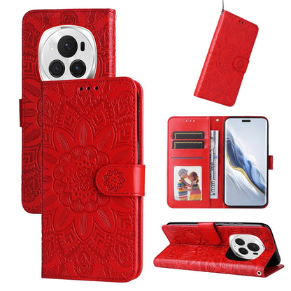 Honor Magic6 Pro Sunflower Embossed Leather Wallet Phone Case with Kickstand and Card Holder