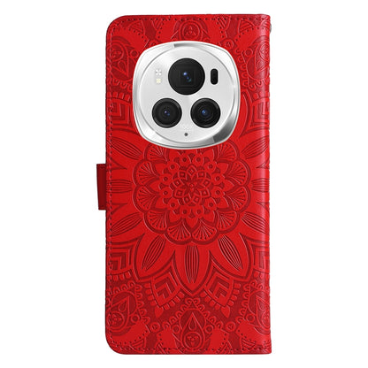 Honor Magic6 Pro Sunflower Embossed Leather Wallet Phone Case with Kickstand and Card Holder