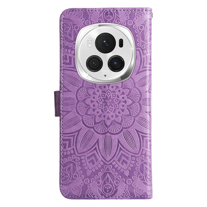 Honor Magic6 Pro Sunflower Embossed Leather Wallet Phone Case with Kickstand and Card Holder