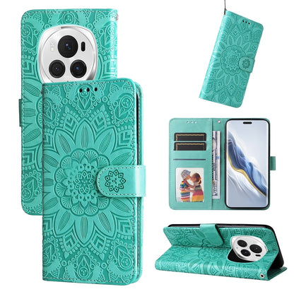 Honor Magic6 Pro Sunflower Embossed Leather Wallet Phone Case with Kickstand and Card Holder