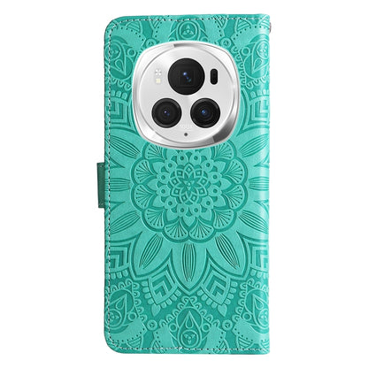 Honor Magic6 Pro Sunflower Embossed Leather Wallet Phone Case with Kickstand and Card Holder