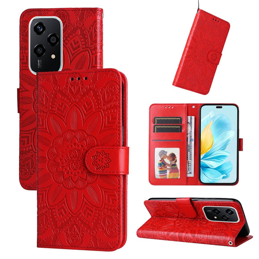 Honor 200 Lite Global Sunflower Embossed Leather Wallet Phone Case with Kickstand and Card Holder