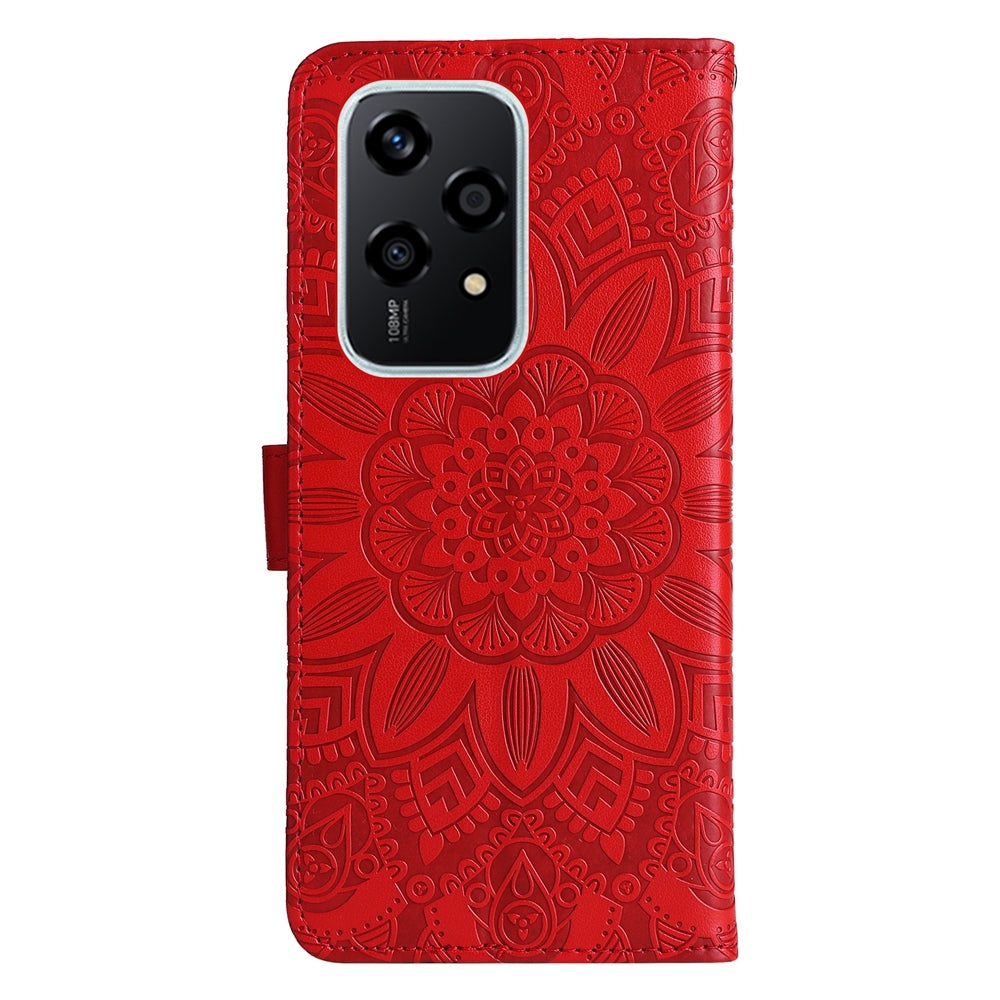 Honor 200 Lite Global Sunflower Embossed Leather Wallet Phone Case with Kickstand and Card Holder