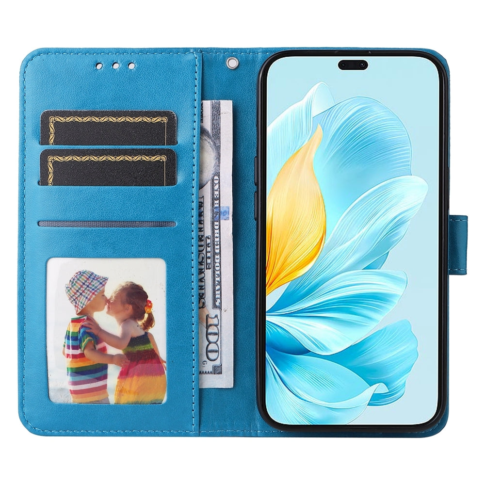 Honor 200 Lite Global Sunflower Embossed Leather Wallet Phone Case with Kickstand and Card Holder