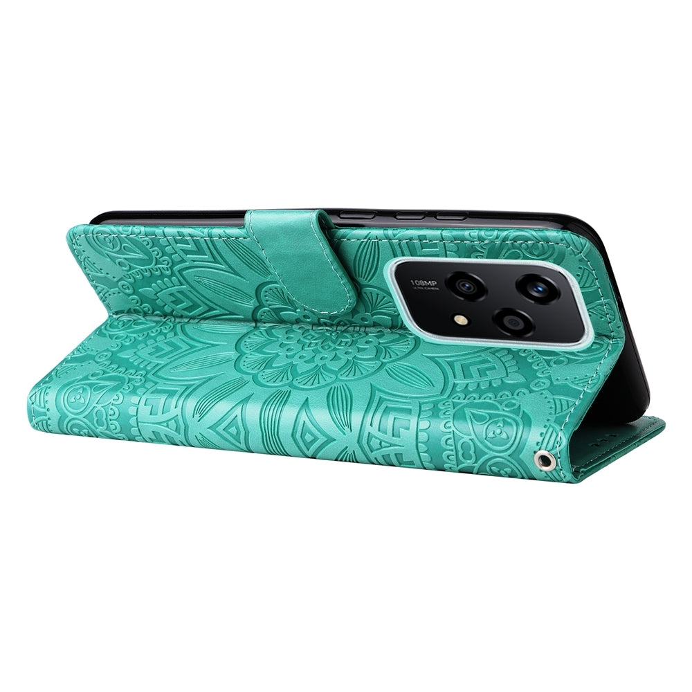 Honor 200 Lite Global Sunflower Embossed Leather Wallet Phone Case with Kickstand and Card Holder