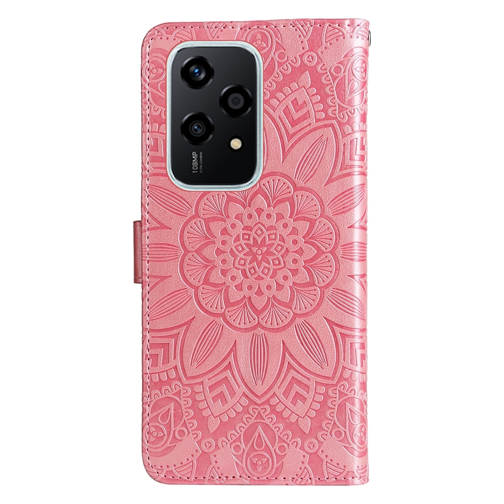 Honor 200 Lite Global Sunflower Embossed Leather Wallet Phone Case with Kickstand and Card Holder