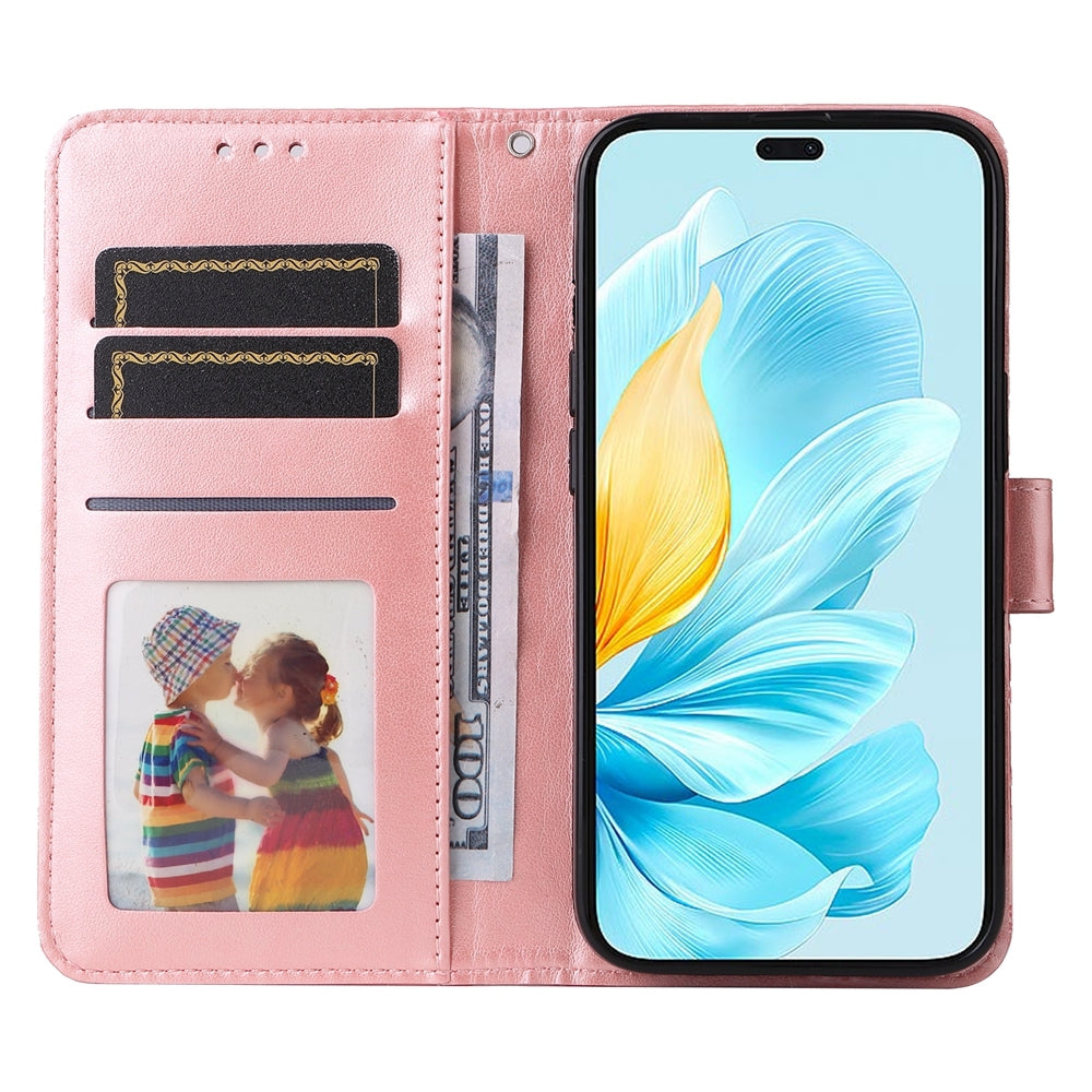 Honor 200 Lite Global Sunflower Embossed Leather Wallet Phone Case with Kickstand and Card Holder