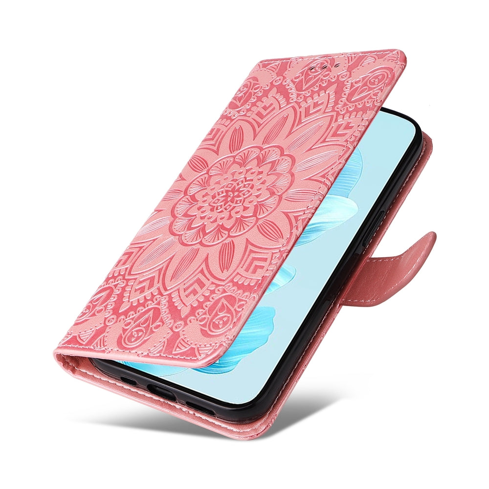 Honor 200 Lite Global Sunflower Embossed Leather Wallet Phone Case with Kickstand and Card Holder