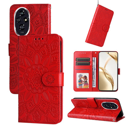 Honor 200 Sunflower Embossed Leather Wallet Phone Case with Kickstand and Card Holder