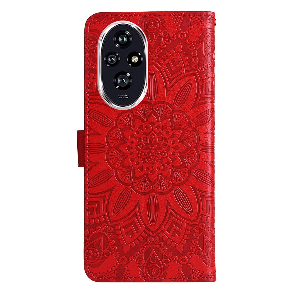 Honor 200 Sunflower Embossed Leather Wallet Phone Case with Kickstand and Card Holder