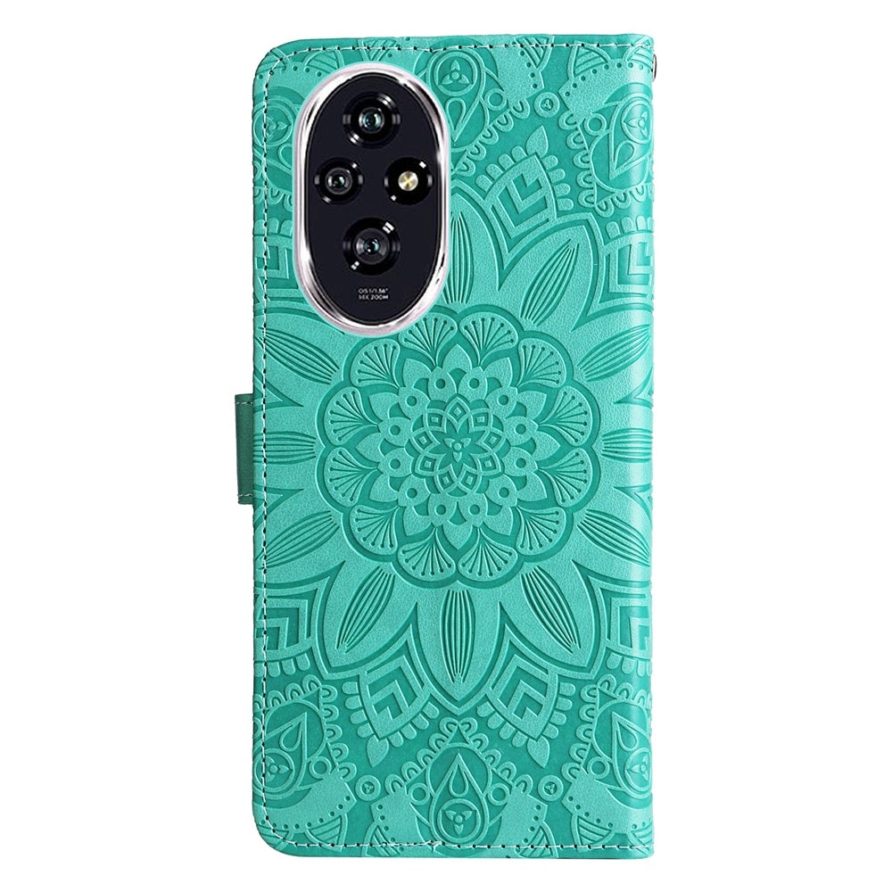 Honor 200 Sunflower Embossed Leather Wallet Phone Case with Kickstand and Card Holder