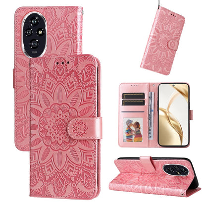 Honor 200 Sunflower Embossed Leather Wallet Phone Case with Kickstand and Card Holder