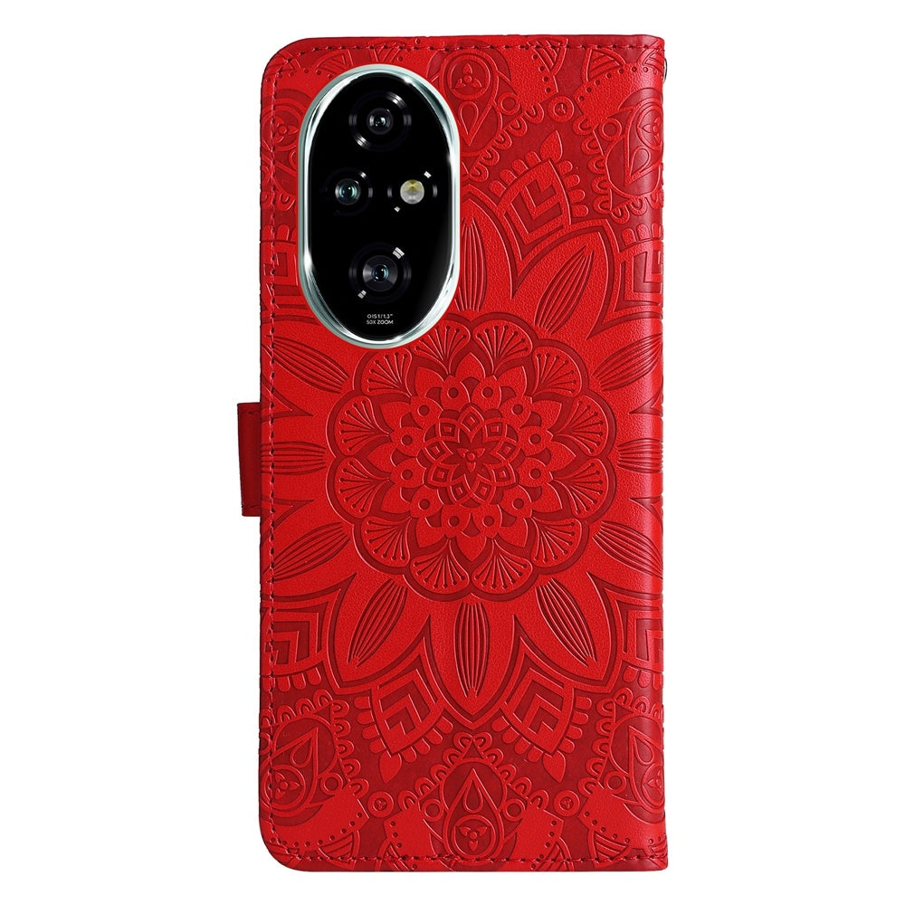 Honor 200 Pro Sunflower Embossed Leather Wallet Phone Case with Kickstand and Card Holder