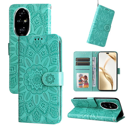 Honor 200 Pro Sunflower Embossed Leather Wallet Phone Case with Kickstand and Card Holder