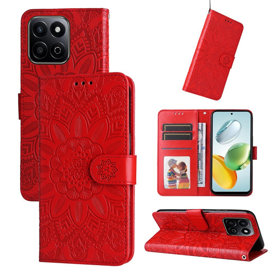 Honor Play 60 Plus Sunflower Embossed Leather Wallet Phone Case with Kickstand and Card Holder