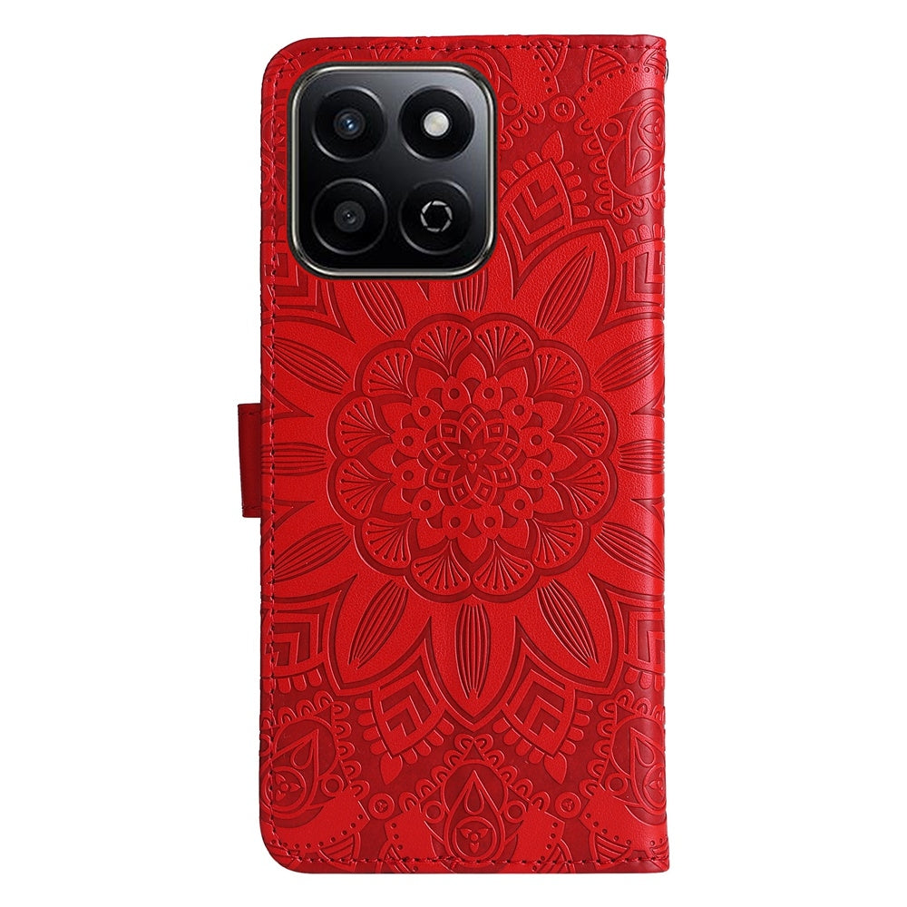 Honor Play 60 Plus Sunflower Embossed Leather Wallet Phone Case with Kickstand and Card Holder