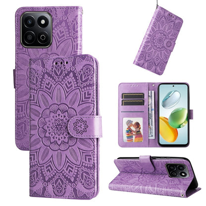 Honor Play 60 Plus Sunflower Embossed Leather Wallet Phone Case with Kickstand and Card Holder