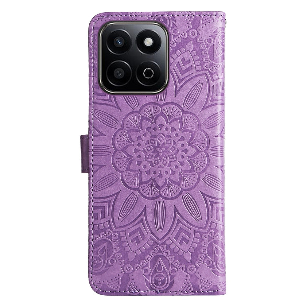 Honor Play 60 Plus Sunflower Embossed Leather Wallet Phone Case with Kickstand and Card Holder