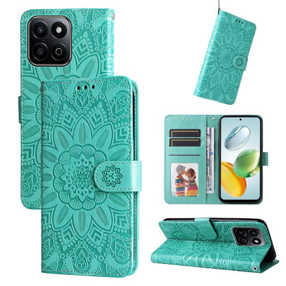 Honor Play 60 Plus Sunflower Embossed Leather Wallet Phone Case with Kickstand and Card Holder