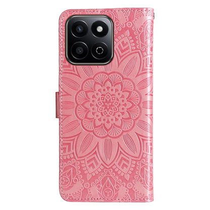 Honor Play 60 Plus Sunflower Embossed Leather Wallet Phone Case with Kickstand and Card Holder