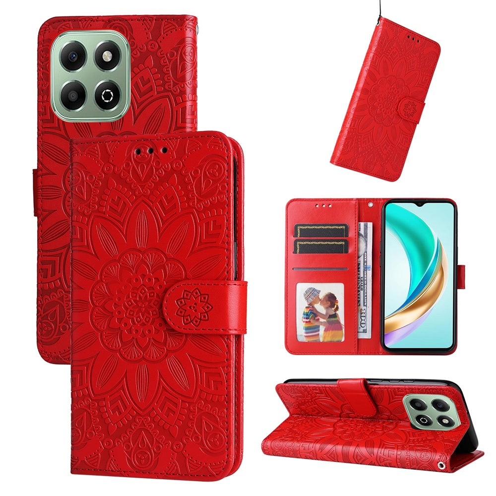 Honor X6b Sunflower Embossed Leather Wallet Phone Case with Kickstand and Card Holder