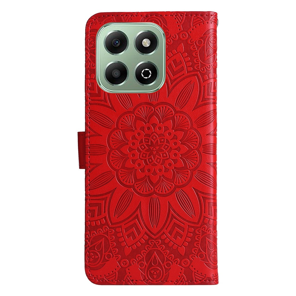 Honor X6b Sunflower Embossed Leather Wallet Phone Case with Kickstand and Card Holder