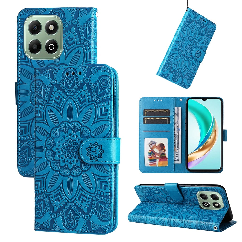 Honor X6b Sunflower Embossed Leather Wallet Phone Case with Kickstand and Card Holder