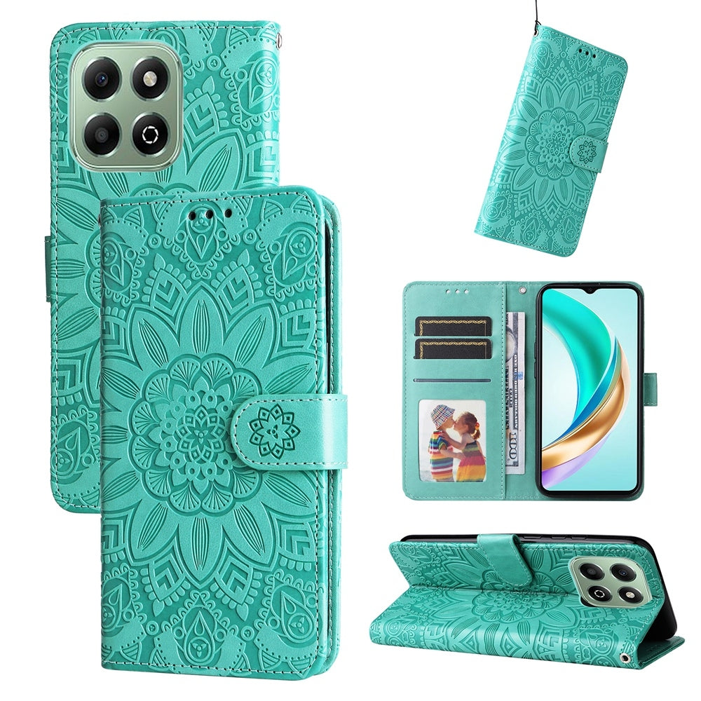 Honor X6b Sunflower Embossed Leather Wallet Phone Case with Kickstand and Card Holder