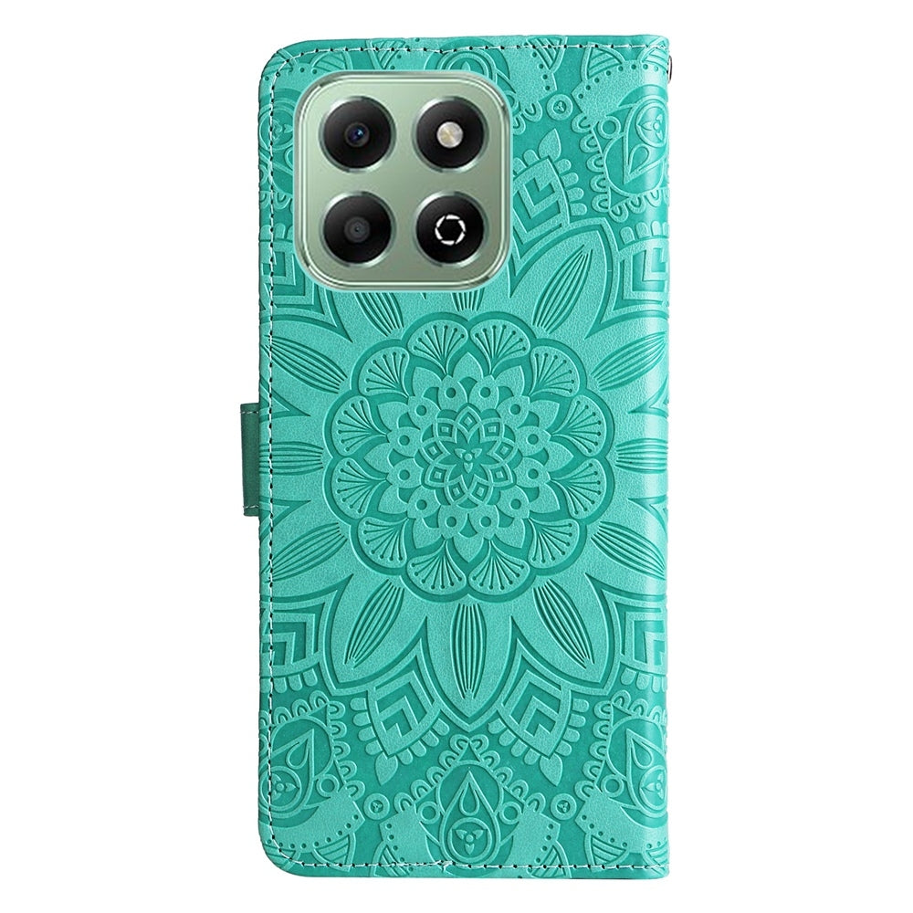 Honor X6b Sunflower Embossed Leather Wallet Phone Case with Kickstand and Card Holder