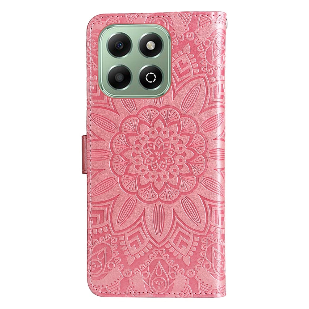 Honor X6b Sunflower Embossed Leather Wallet Phone Case with Kickstand and Card Holder