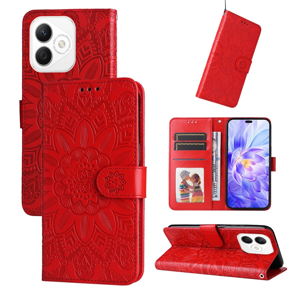 Honor X60i Sunflower Embossed Leather Wallet Phone Case with Kickstand and Card Holder