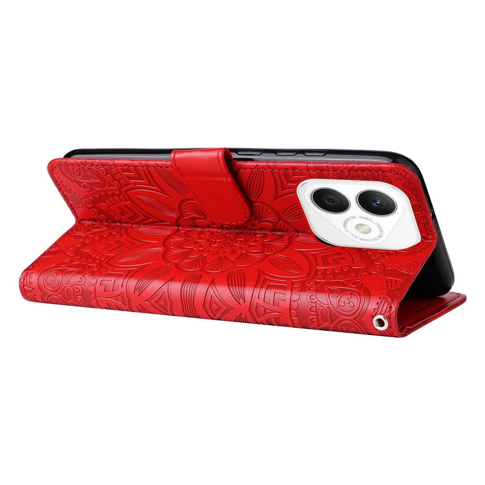 Honor X60i Sunflower Embossed Leather Wallet Phone Case with Kickstand and Card Holder