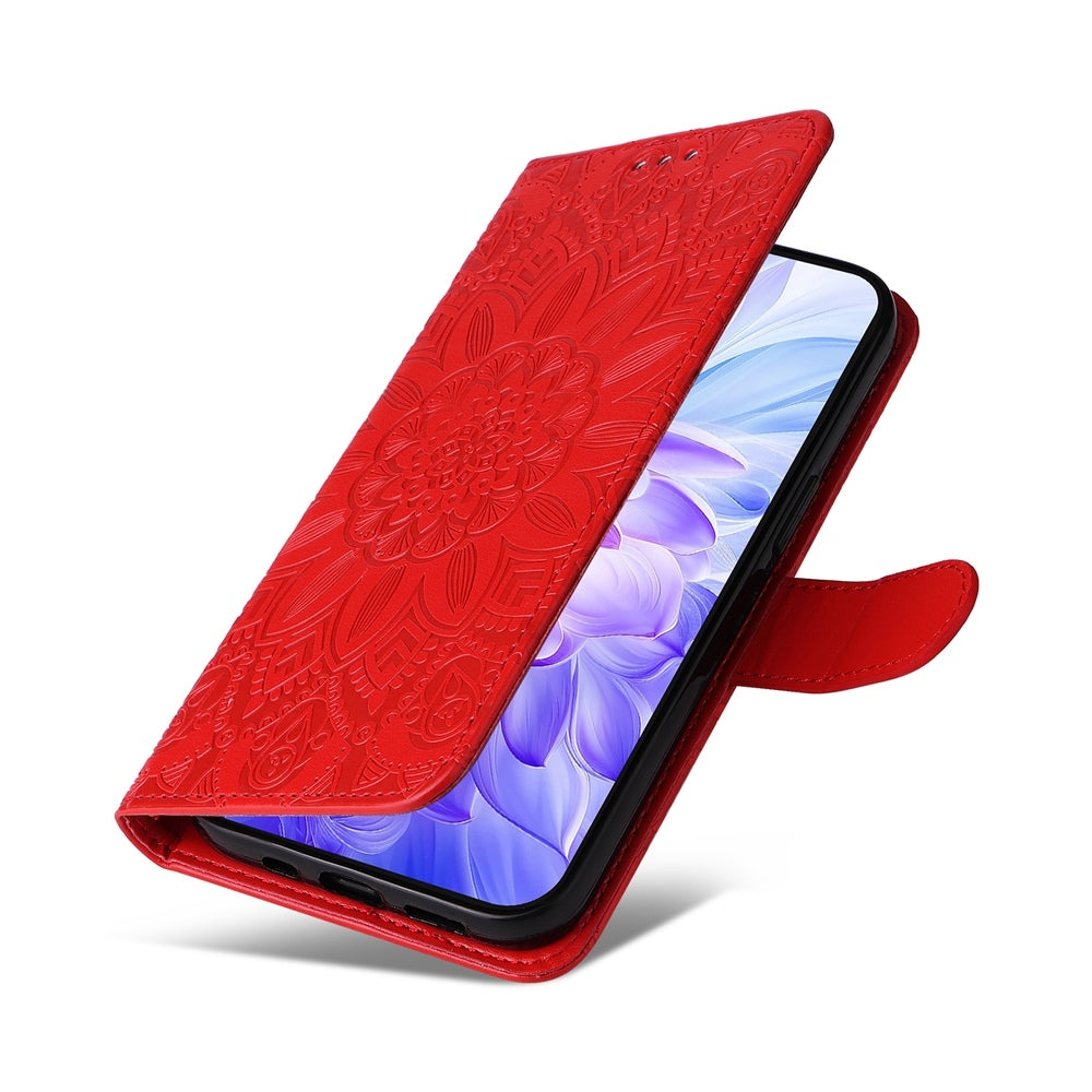 Honor X60i Sunflower Embossed Leather Wallet Phone Case with Kickstand and Card Holder