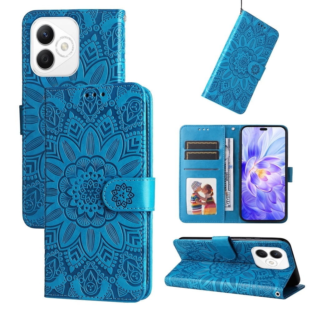 Honor X60i Sunflower Embossed Leather Wallet Phone Case with Kickstand and Card Holder