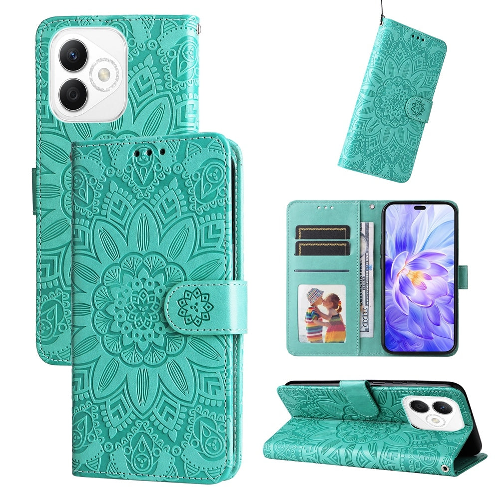 Honor X60i Sunflower Embossed Leather Wallet Phone Case with Kickstand and Card Holder