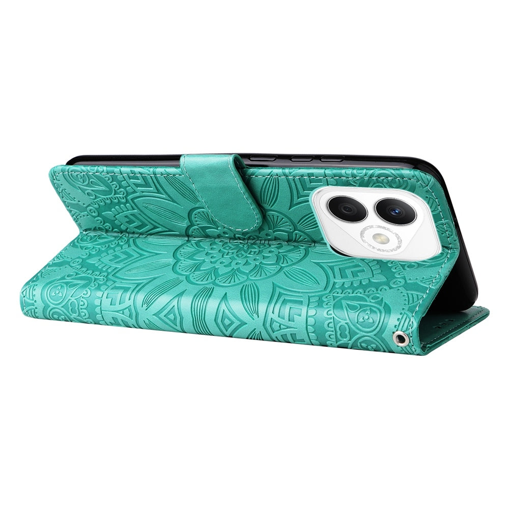 Honor X60i Sunflower Embossed Leather Wallet Phone Case with Kickstand and Card Holder