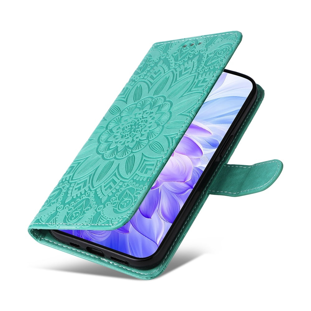 Honor X60i Sunflower Embossed Leather Wallet Phone Case with Kickstand and Card Holder