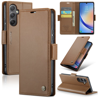 Samsung Galaxy A34 5G Case - RFID Anti-Theft Litchi Leather, Butterfly Buckle, Card Slot