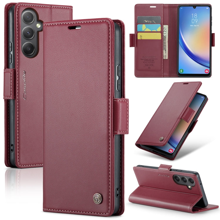 Samsung Galaxy A34 5G Case - RFID Anti-Theft Litchi Leather, Butterfly Buckle, Card Slot