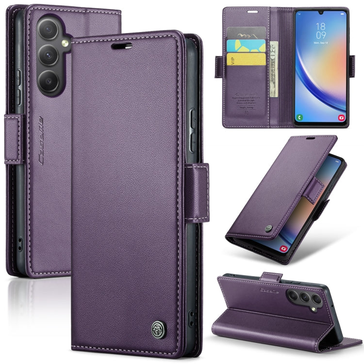 Samsung Galaxy A34 5G Case - RFID Anti-Theft Litchi Leather, Butterfly Buckle, Card Slot