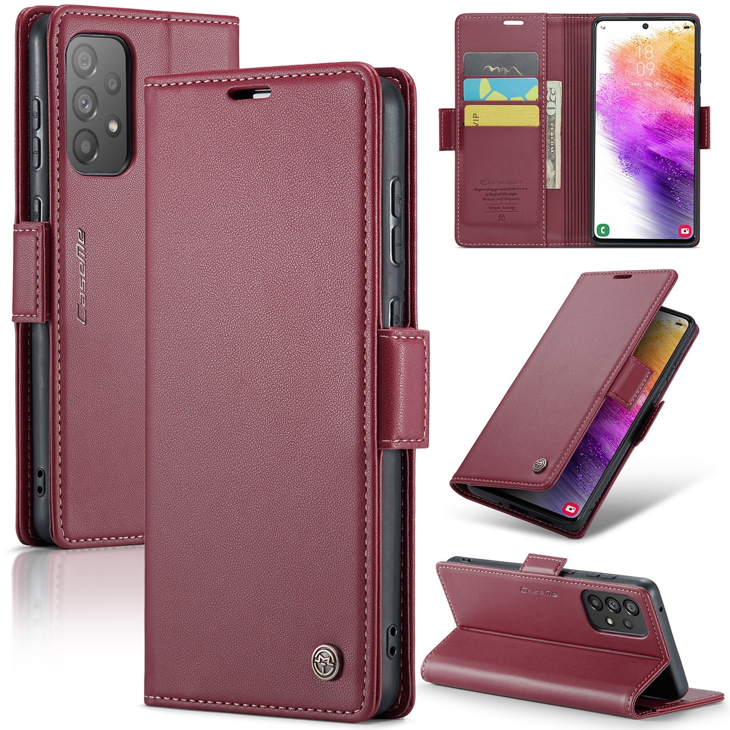 Samsung Galaxy A73 5G Leather Case - RFID Anti-Theft Litchi Texture with Butterfly Buckle, Card Slot, Wallet, Stand Feature