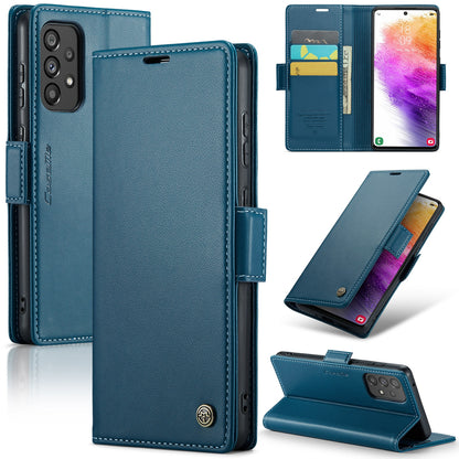 Samsung Galaxy A73 5G Leather Case - RFID Anti-Theft Litchi Texture with Butterfly Buckle, Card Slot, Wallet, Stand Feature