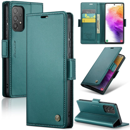 Samsung Galaxy A73 5G Leather Case - RFID Anti-Theft Litchi Texture with Butterfly Buckle, Card Slot, Wallet, Stand Feature