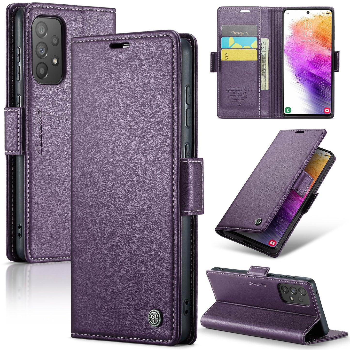 Samsung Galaxy A73 5G Leather Case - RFID Anti-Theft Litchi Texture with Butterfly Buckle, Card Slot, Wallet, Stand Feature