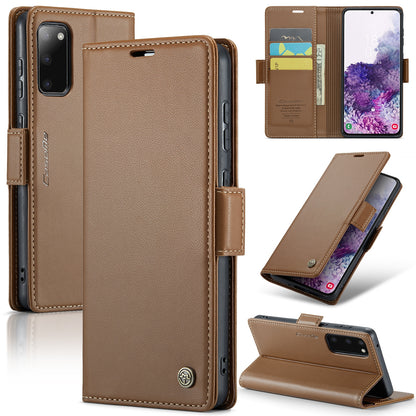 Samsung Galaxy S20 Leather Case - RFID Anti-Theft, Butterfly Buckle, Card Slot, Stand, Litchi Texture