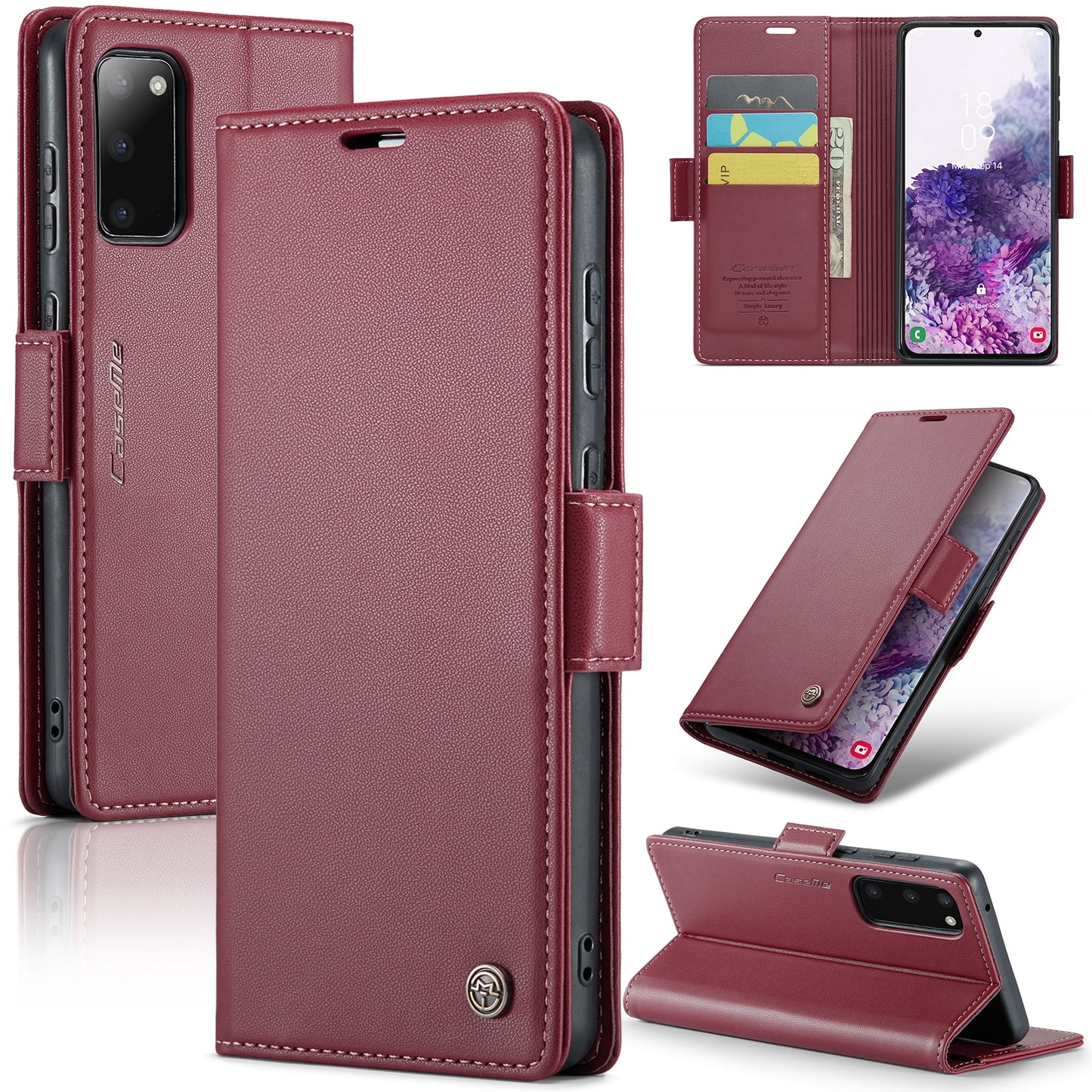 Samsung Galaxy S20 Leather Case - RFID Anti-Theft, Butterfly Buckle, Card Slot, Stand, Litchi Texture